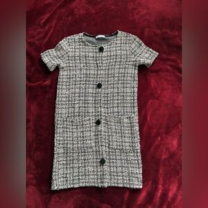 ZARA Tweed Dress Black White Button Front Mini Old Money Style